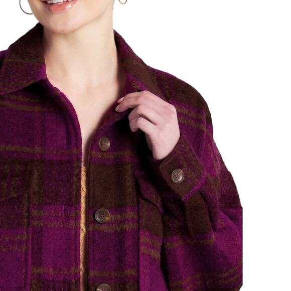 NWT Good American wool Blend Plaid Shacket Shirt Jacket Size Small Medium - Picture 5 of 12